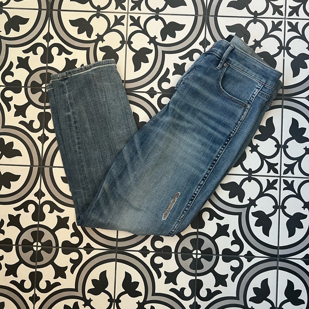 High rise straight embellished jeans